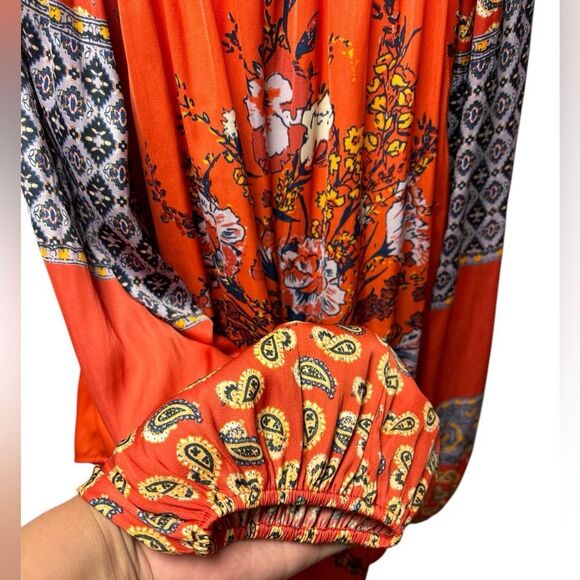 FREE PEOPLE Positano orange patchwork handkerchief blouse - Picture 8 of 12